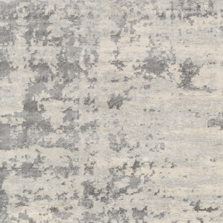 Square Gray and Beige Wool Abstract Rug