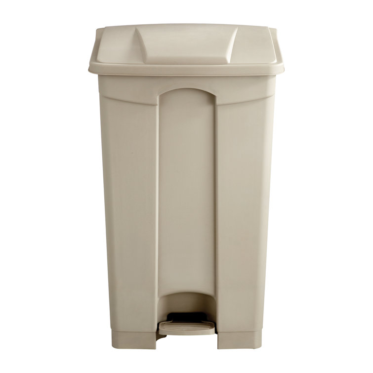 Tan Plastic Step-On Trash Can with Lid, 17 Gallon
