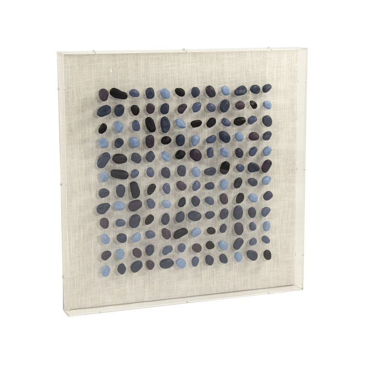 Blue Stone Print on Natural Linen with Acrylic Frame