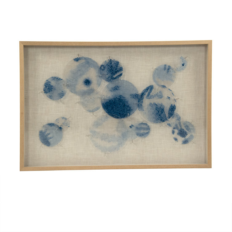 Blue Abstract Stained Glass Wall Art with Wood Frame