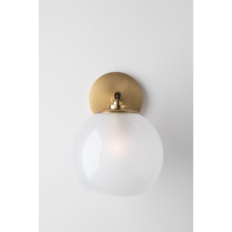 Elegant Aged Brass Dimmable Wall Sconce with White Glass Shade