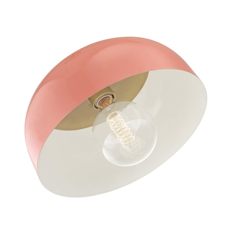 Avery Aged Brass and Pink Bowl Semi-Flush Mount Light