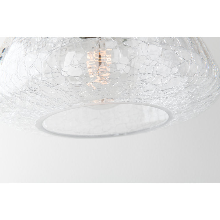 Aged Brass and Crackle Glass Single Pendant Light