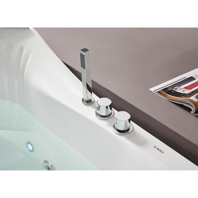 59'' White Acrylic Corner Whirlpool Bathtub with Glass Panel