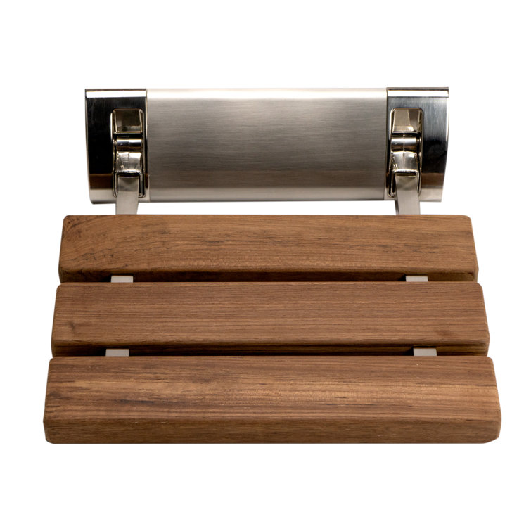 Compact Natural Teak Folding Shower Seat with Nickel Finish