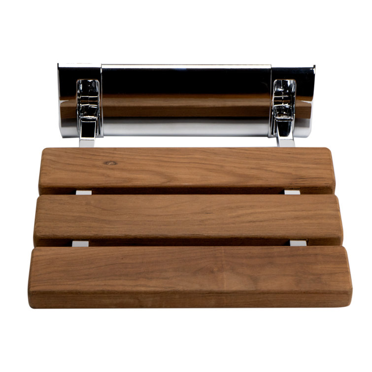 Natural Teak Wood Folding Shower Seat with Chrome Mount