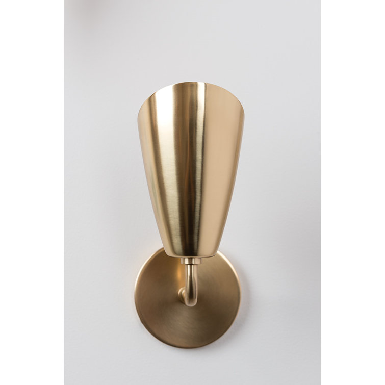 Aged Brass Cone Shade Dimmable Metal Sconce