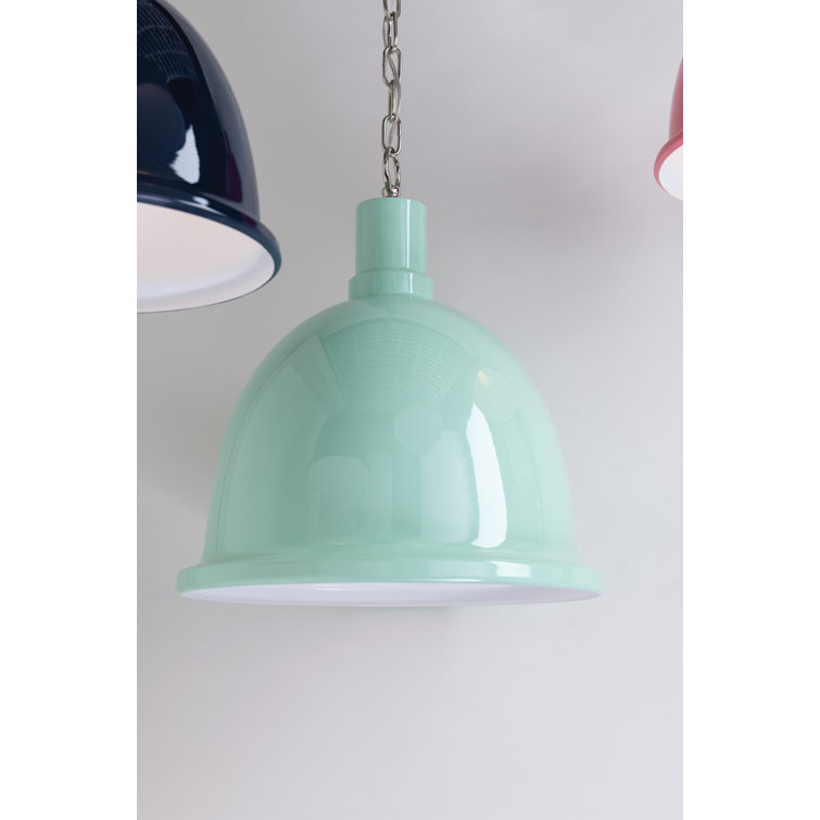 Polished Nickel and Navy Steel Bowl Pendant Light