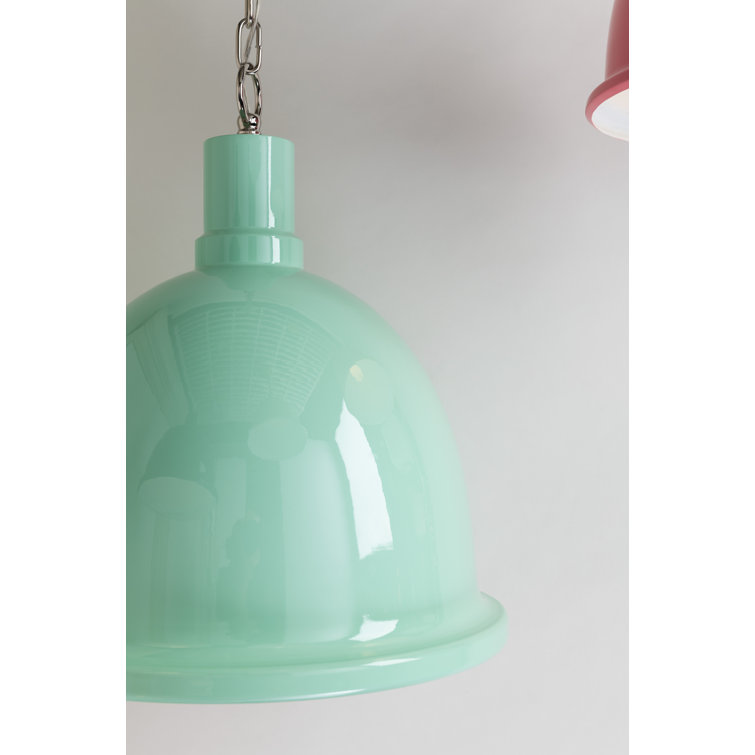Polished Nickel and Navy Steel Bowl Pendant Light