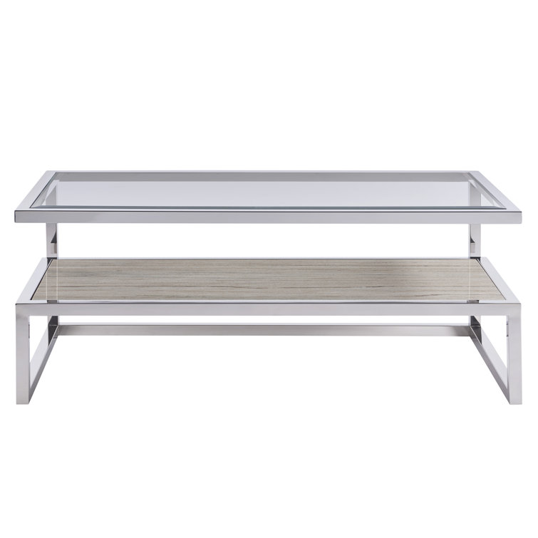 Polished Stainless Steel Rectangular Glass Top Coffee Table