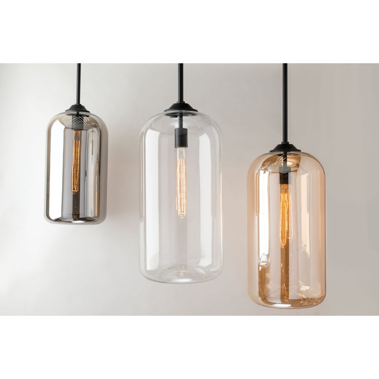 15.75" Black and Smoke Glass Modern Pendant Light