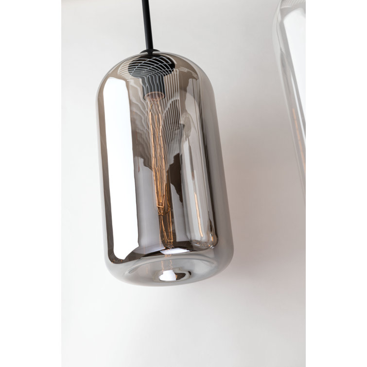15.75" Black and Smoke Glass Modern Pendant Light