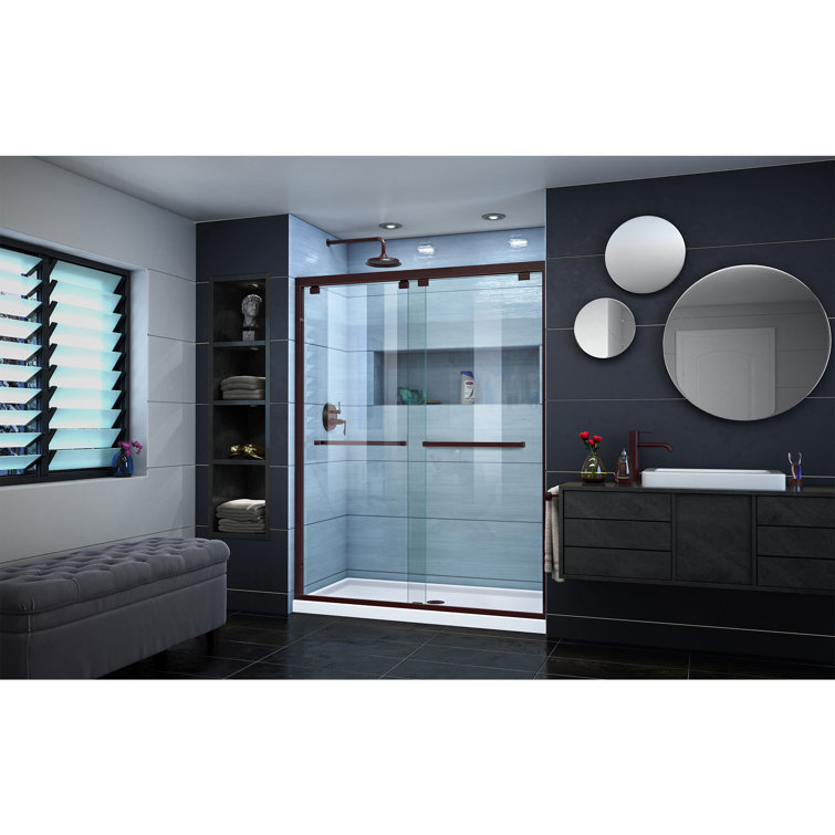 Encore 56-60" Oil Rubbed Bronze Semi-Frameless Sliding Shower Door with Smoke Gray Glass