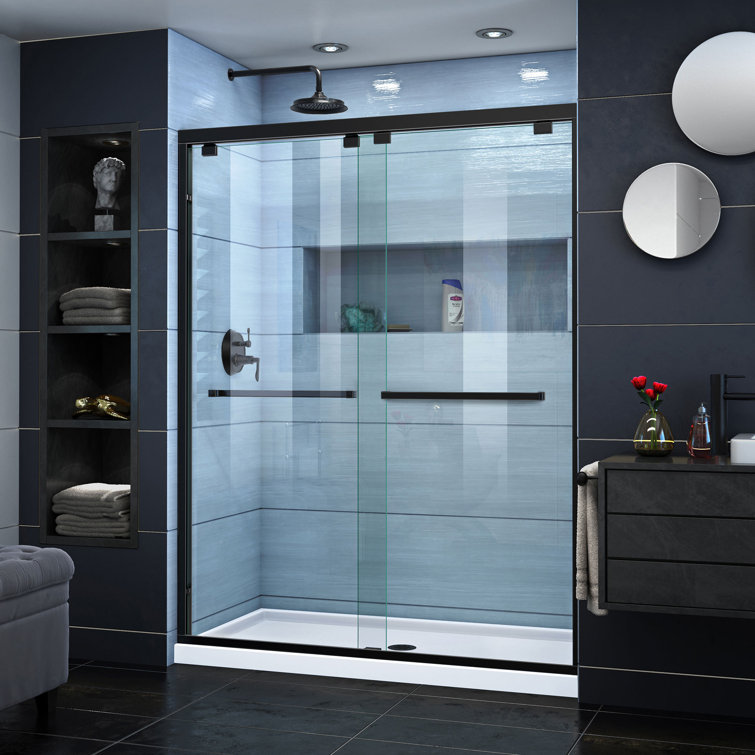 Encore 60" Satin Black Frameless Sliding Shower Door with Clear Glass
