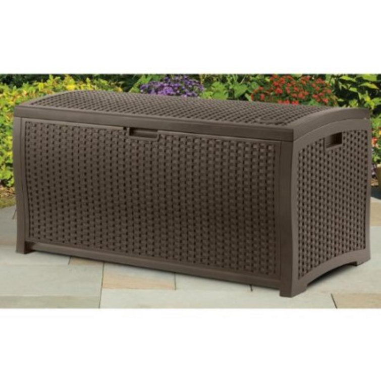 Mocha Brown Wicker-Style Resin 73 Gallon Lockable Deck Box