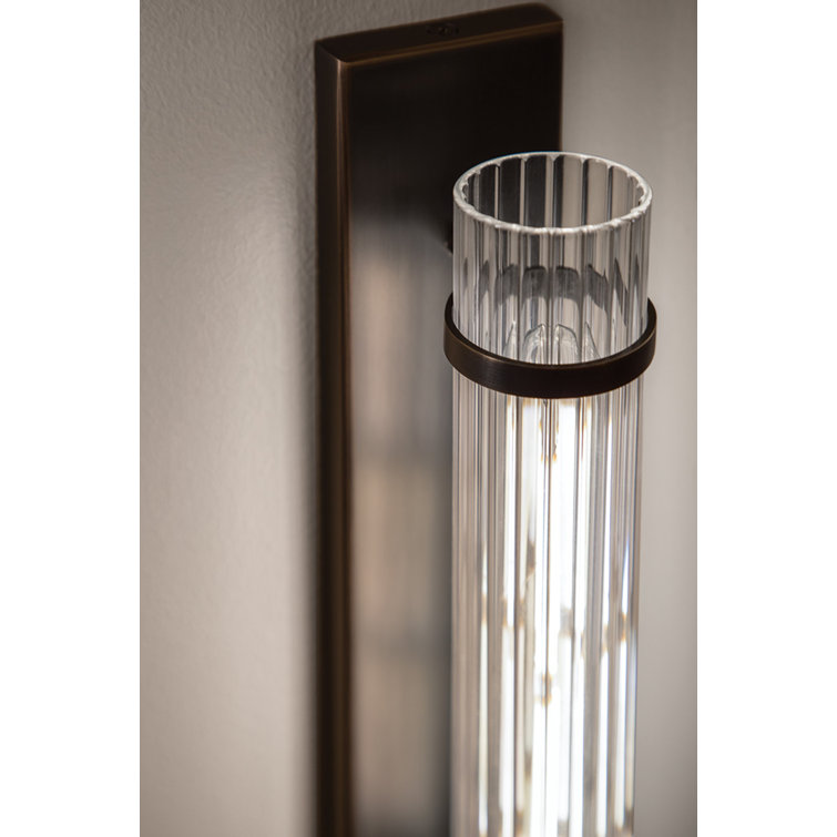 Old Bronze Fluted Glass Cylinder LED Wall Sconce
