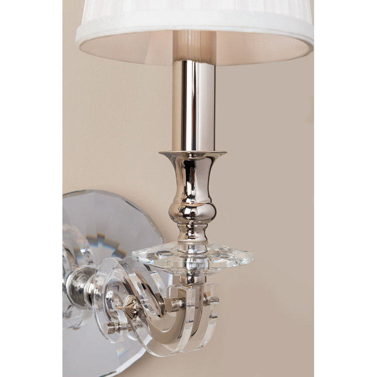 Polished Nickel Single-Light Sconce with White Silk Shade