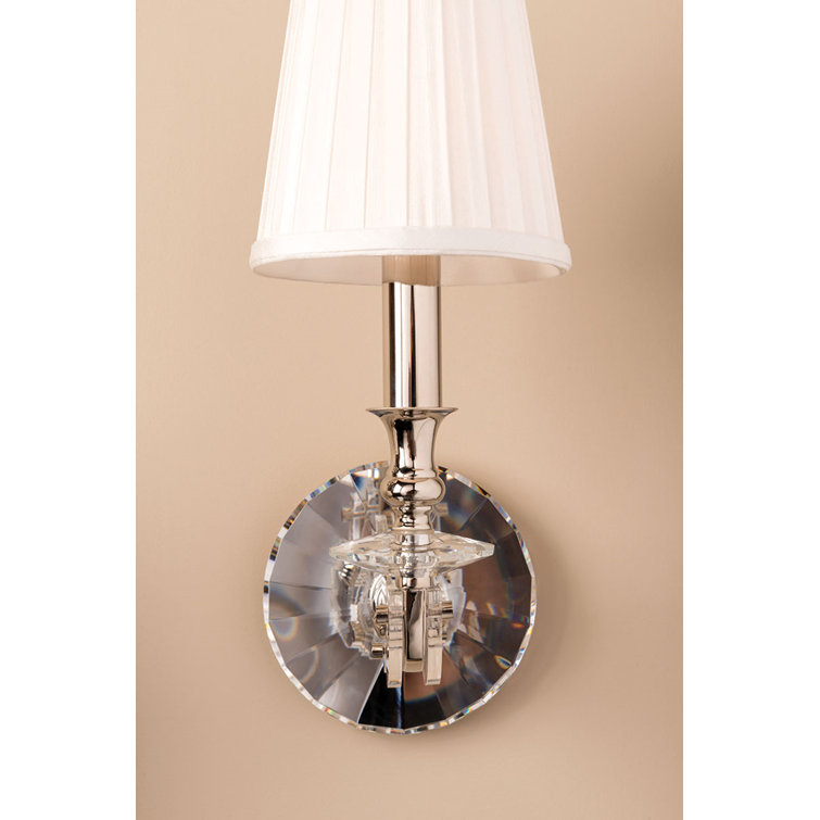Polished Nickel Single-Light Sconce with White Silk Shade