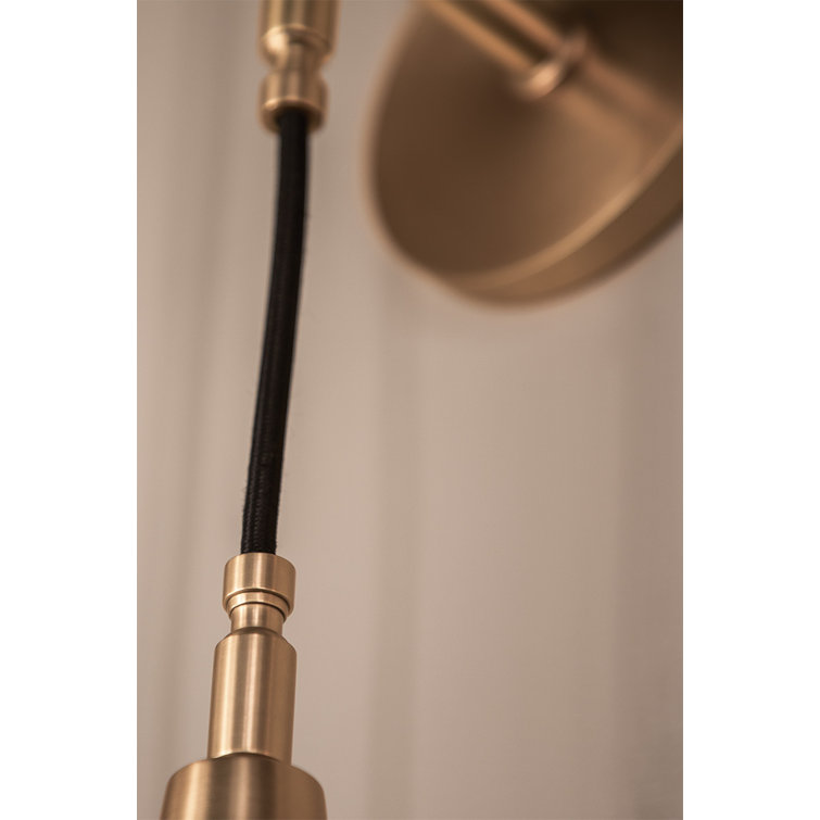 Aged Brass L-Shaped Arm Direct Wired Sconce with Spun Metal Shade