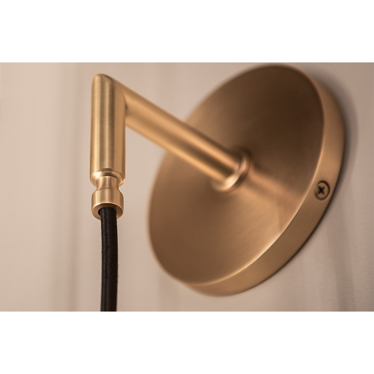 Aged Brass L-Shaped Arm Direct Wired Sconce with Spun Metal Shade
