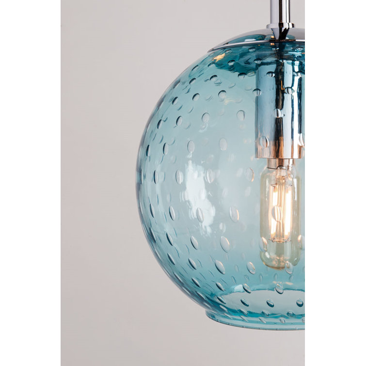 Polished Chrome 7.75'' Globe Pendant with Blue Glass Shade