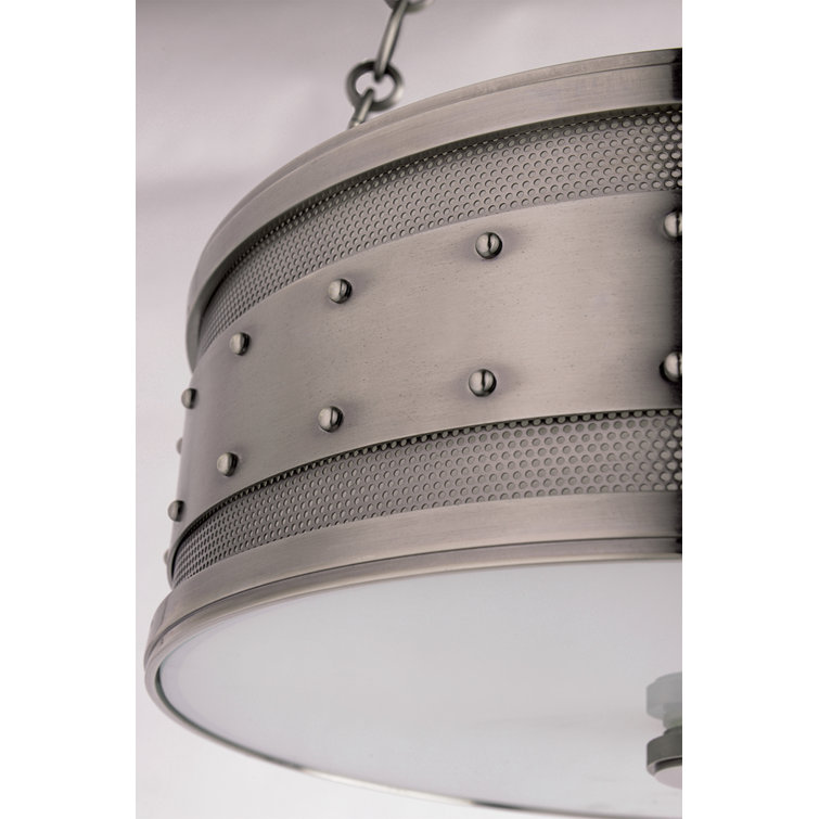 Historic Nickel 3-Light Drum Pendant with Glass Shade
