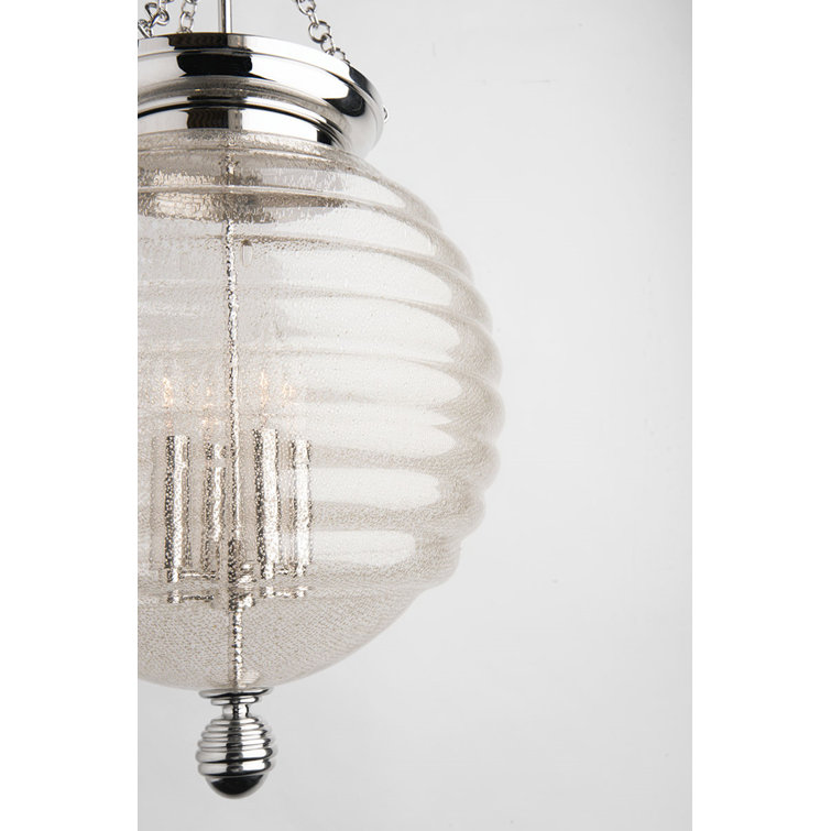 Elegant Coolidge 4-Light Pendant in Polished Nickel with Blown Glass Shade