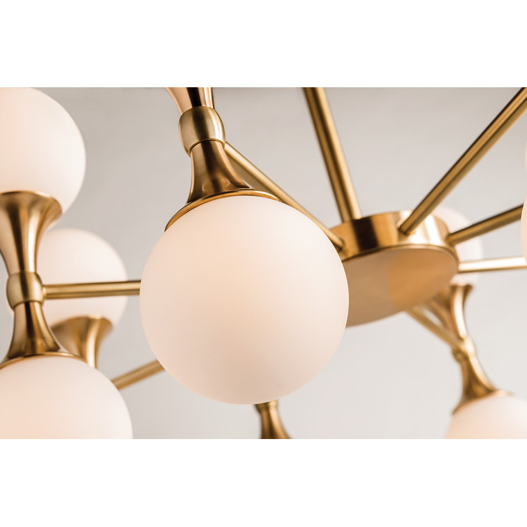 Astoria Symmetrical 16-Light Aged Brass LED Chandelier with Opal Etched Glass