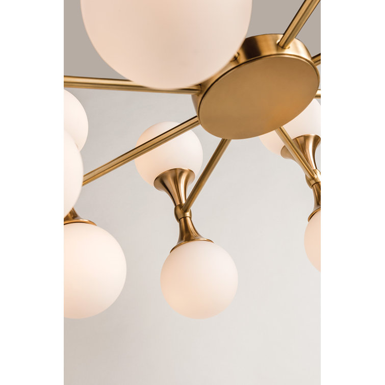 Astoria Symmetrical 16-Light Aged Brass LED Chandelier with Opal Etched Glass