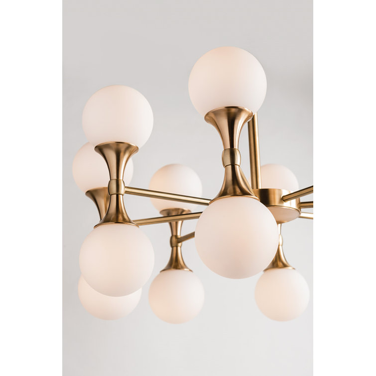 Astoria Symmetrical 16-Light Aged Brass LED Chandelier with Opal Etched Glass