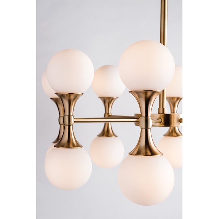 Astoria Symmetrical 16-Light Aged Brass LED Chandelier with Opal Etched Glass