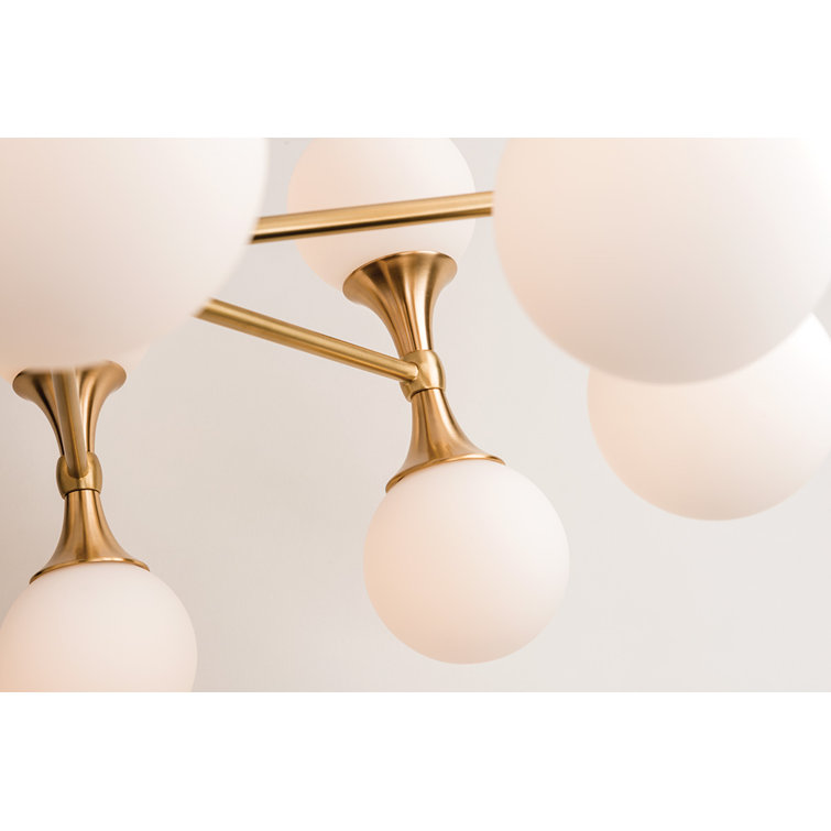 Astoria Symmetrical 16-Light Aged Brass LED Chandelier with Opal Etched Glass