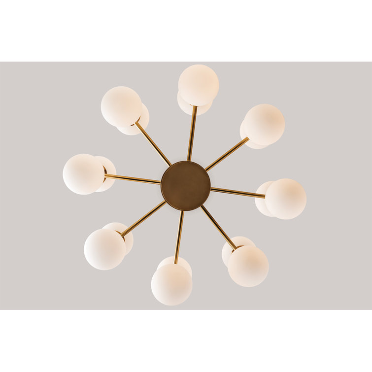 Astoria Symmetrical 16-Light Aged Brass LED Chandelier with Opal Etched Glass