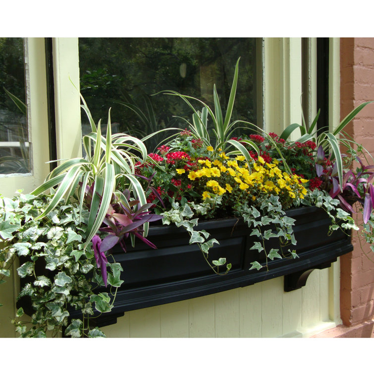 Nantucket Black Polyethylene Outdoor Window Box with Water Reservoir