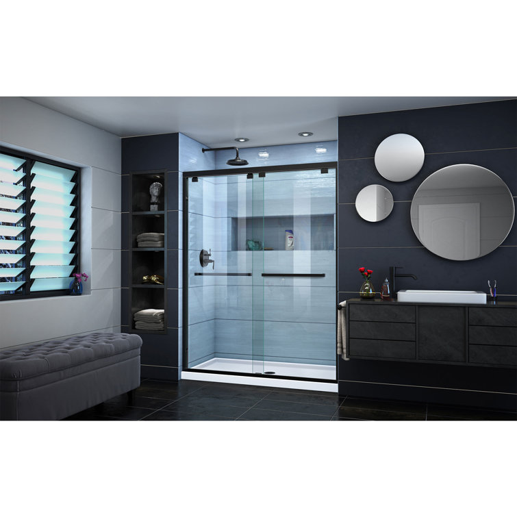 Encore 60" Satin Black Frameless Sliding Shower Door with Clear Glass