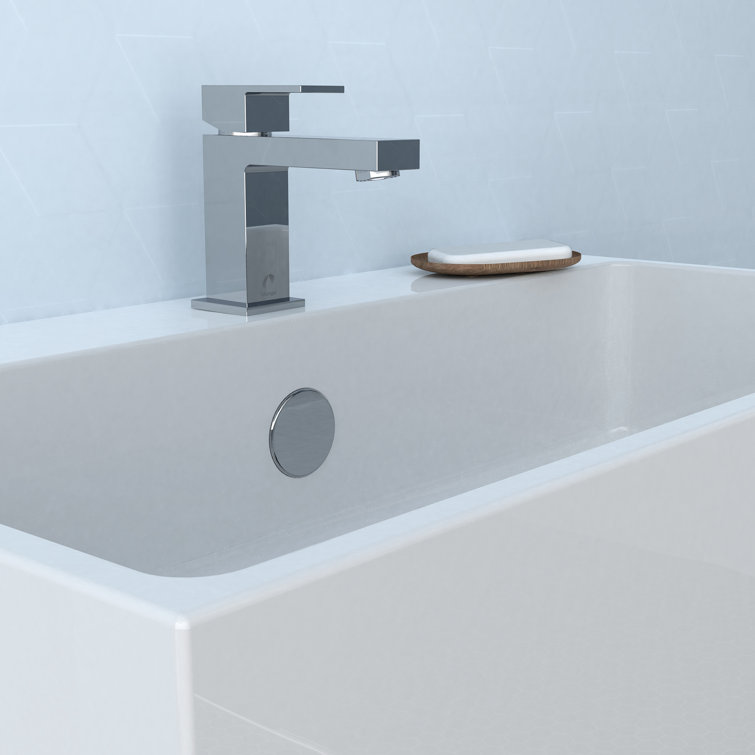 Quadrato Polished Chrome Single Handle Bathroom Faucet with Drain