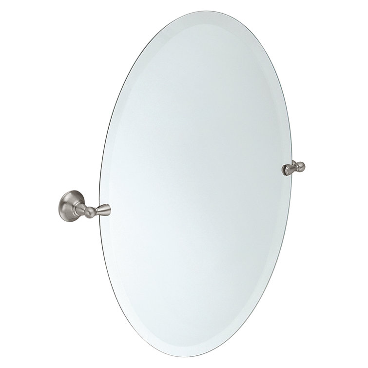Sage 26" x 22.75" Oval Frameless Bathroom Mirror in Brushed Nickel