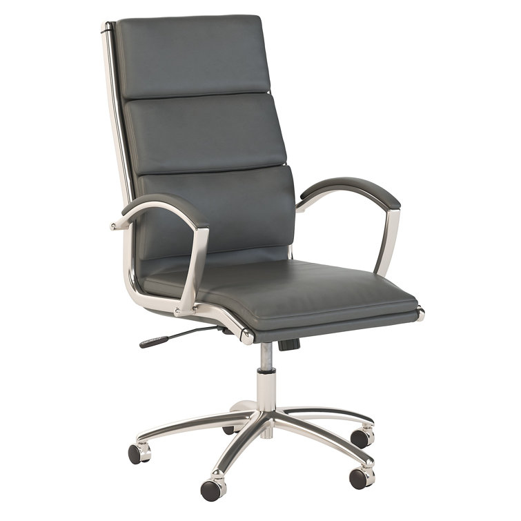 Dark Gray High Back Leather Executive Swivel Chair with Metal Frame