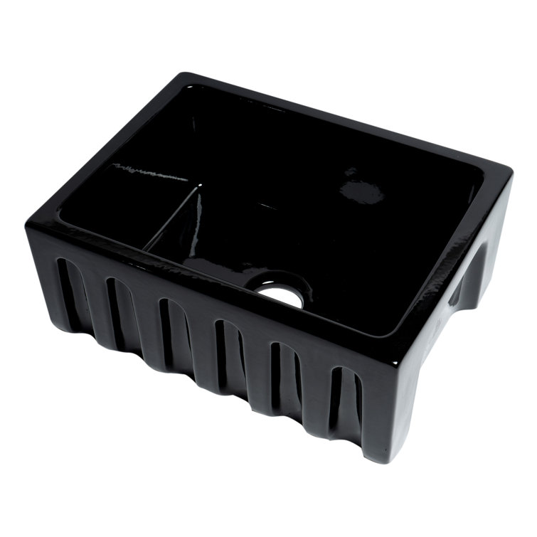 24'' Gloss Black Fireclay Farmhouse Drop-In Sink