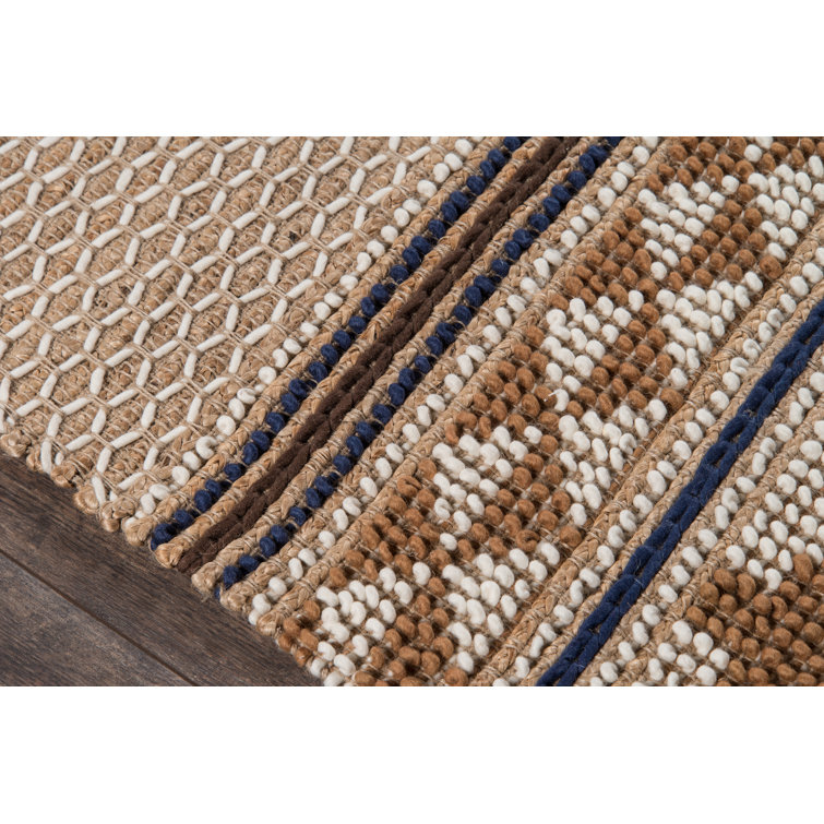 Ivory and Brown Geometric Wool and Cotton Rectangular Rug