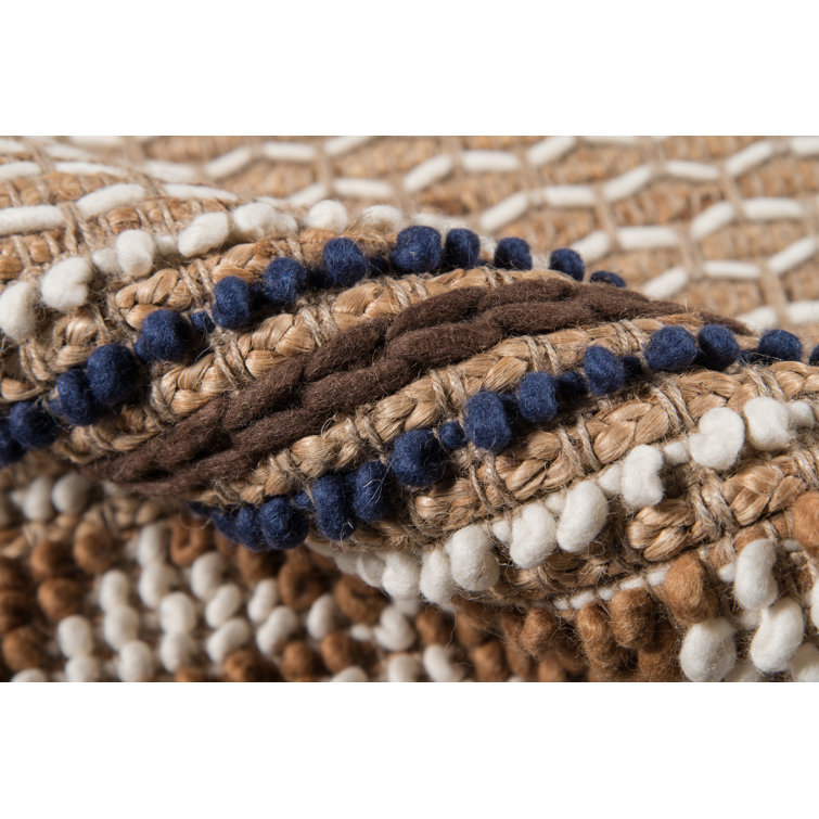 Ivory and Brown Geometric Wool and Cotton Rectangular Rug