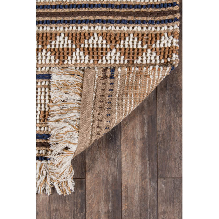 Ivory and Brown Geometric Wool and Cotton Rectangular Rug