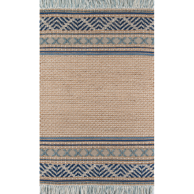 Esme Blue and Beige Geometric Wool Cotton 6' x 9' Area Rug