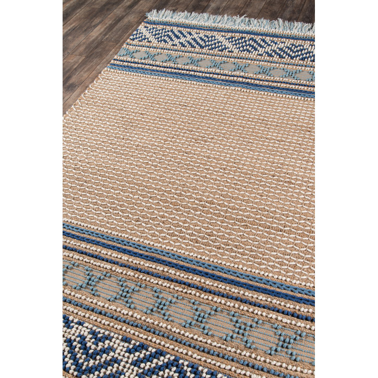 Esme Blue and Beige Geometric Wool Cotton 6' x 9' Area Rug