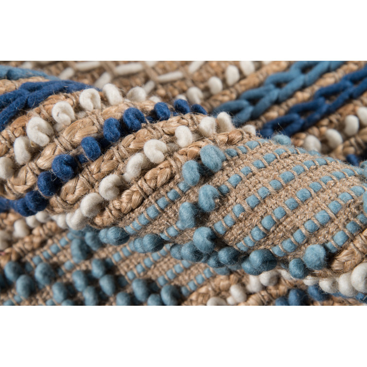 Esme Blue and Beige Geometric Wool Cotton 6' x 9' Area Rug