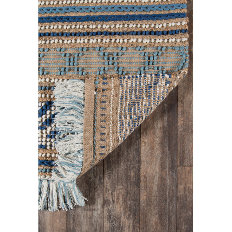 Esme Blue and Beige Geometric Wool Cotton 6' x 9' Area Rug