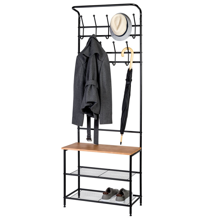 Versatile Black Metal Entryway Storage Valet with Bench and Hooks