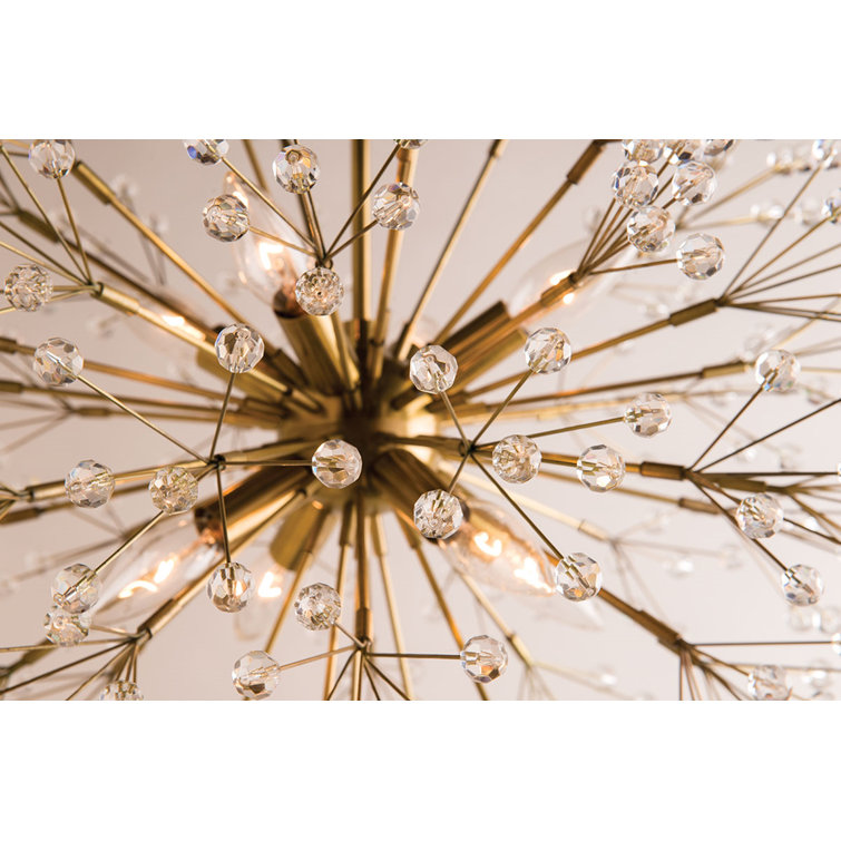 Aged Brass and Crystal 10-Light Sputnik Chandelier