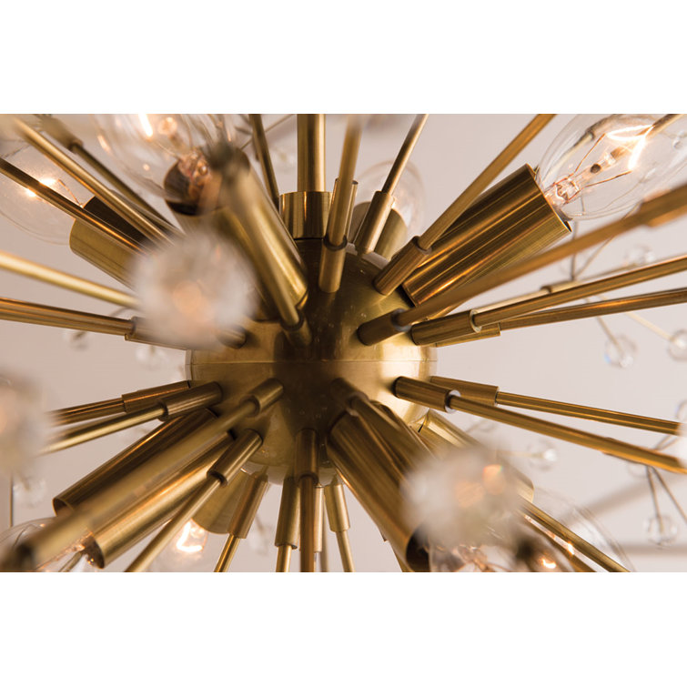 Aged Brass and Crystal 10-Light Sputnik Chandelier