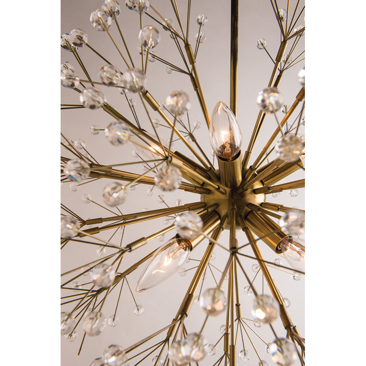 Aged Brass and Crystal 10-Light Sputnik Chandelier